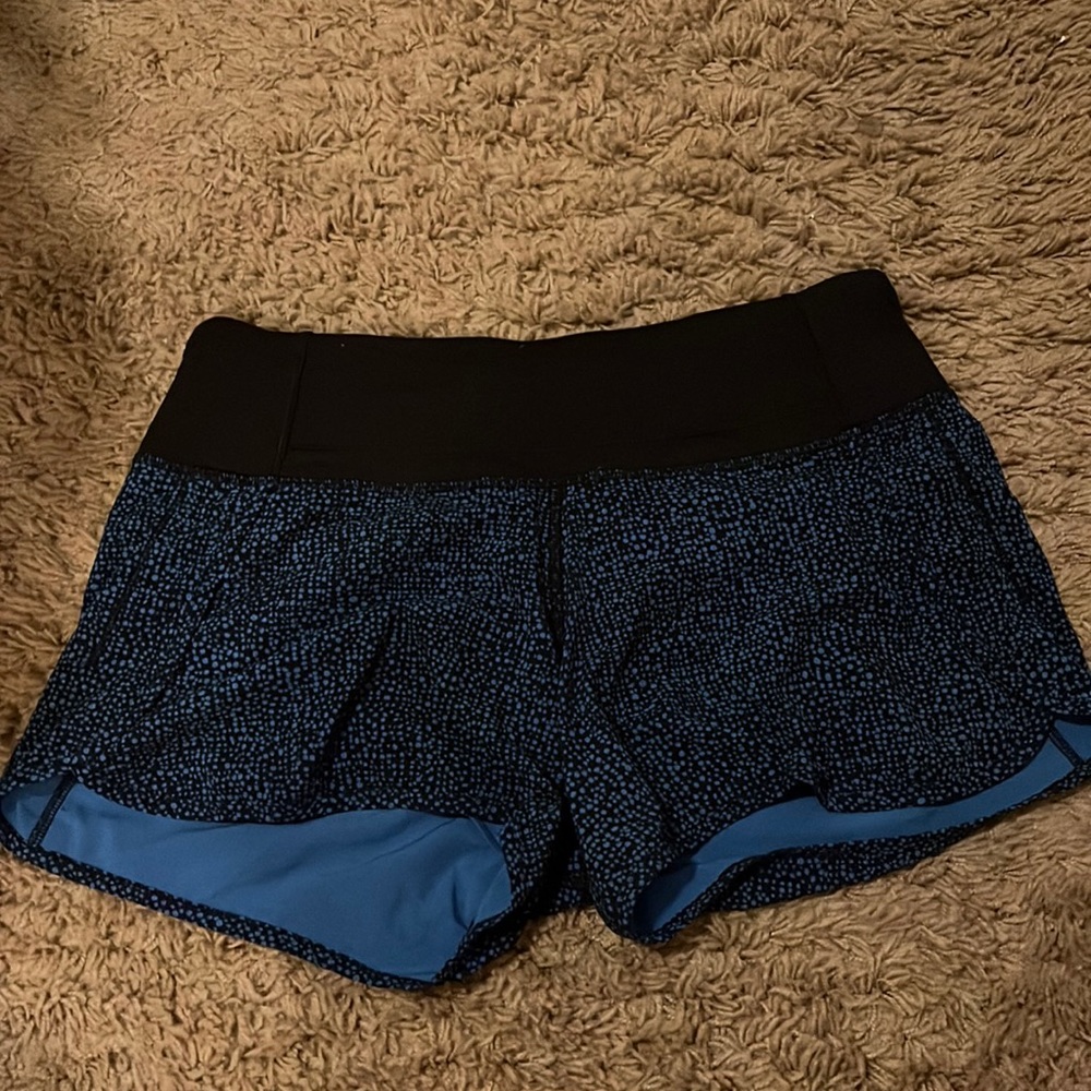 Speed up lululemon shorts, blue and black with pattern
